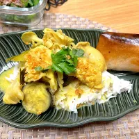 タイ風グリーンカレーとX O醬揚げ春巻|ochihekoさん