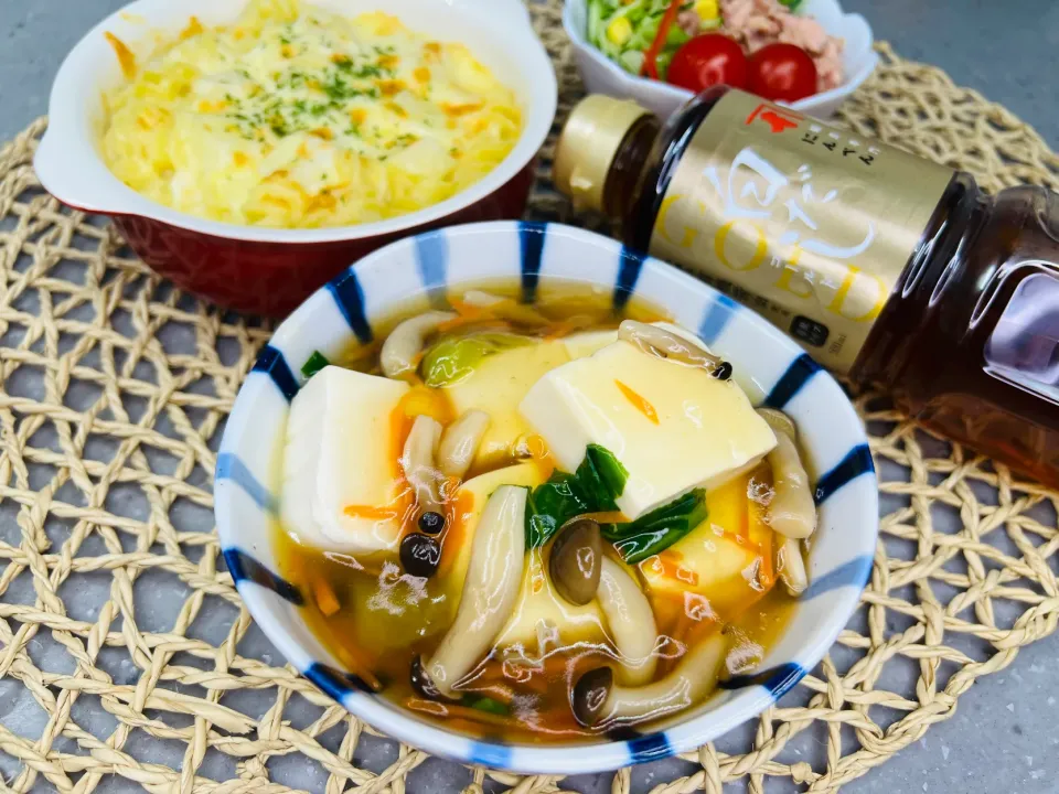 「豆腐のきのこと野菜のあんかけ」|バシュランさん