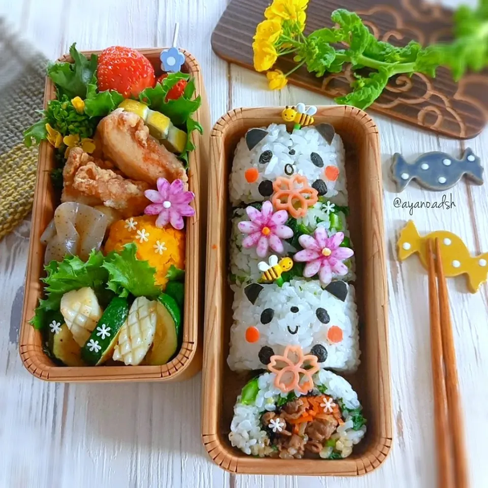 🌸🐼🐼🌸
パンダさんの
焼肉と菜の花海苔巻き弁当|ayano.adshさん
