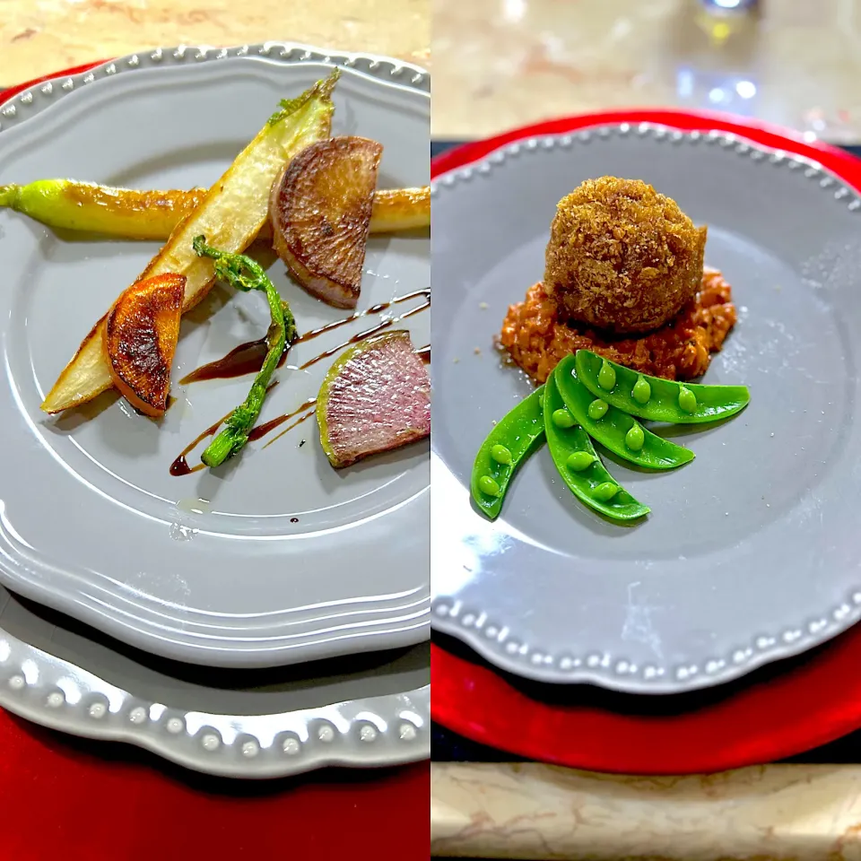 野菜のグリルとメンチカツ|直サーファーさん