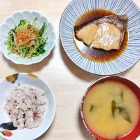 2025 0217　鰤のポン酢煮　水菜のおひたし　なめことわかめのお味噌汁|いもこ。さん