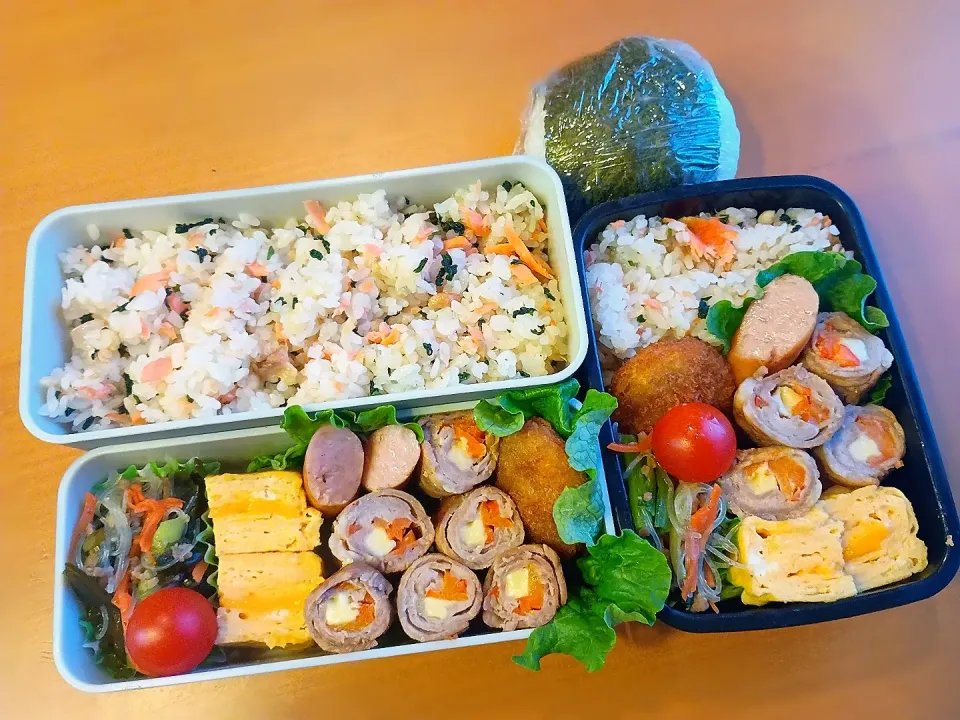 次男・私弁当&おにぎり|tamagomagomagoさん