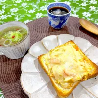 ピザトーストに肉団子と春雨のスープ|Seikoさん