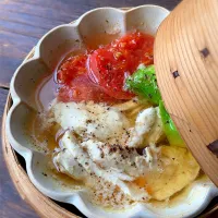 釣り魚🎣ビンチョウマグロのコンソメトマト蒸しスープ♨️|9421beruさん