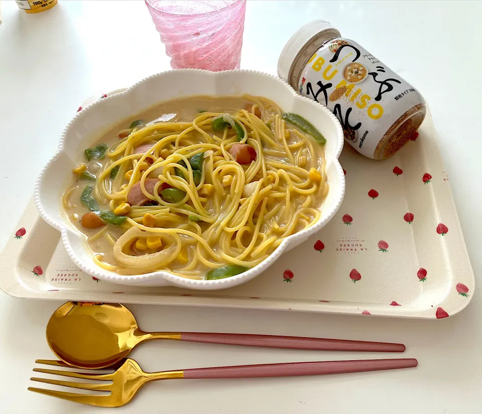 豆乳みそスープパスタ|ぽよさん