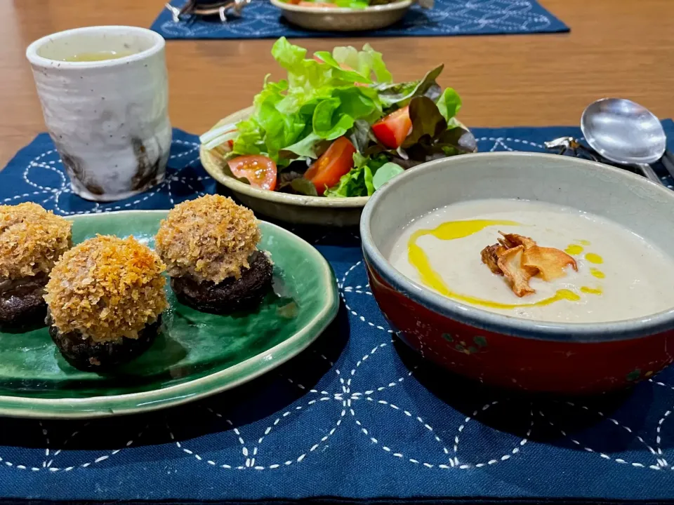 菊芋のポタージュと椎茸の肉詰め|かおるさん