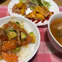 ポキ丼とキムチスープ| ハルのただ飯さん