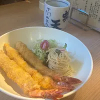 主人とランチ　久々の蝦天さんで大海老フライいただきました