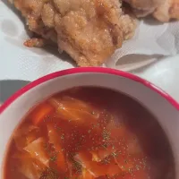 唐揚げ＆ミネストローネ風| おいもさん