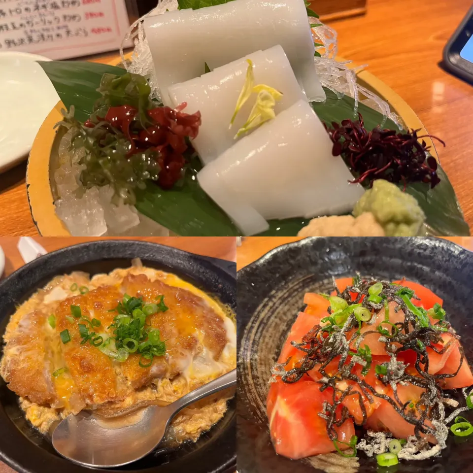 イカ刺し、カツとじ、塩昆布トマト|KOMAさん