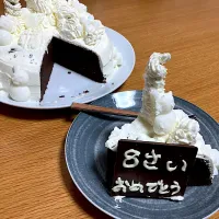 ＊ちびたん８歳お誕生日ケーキ🎂大好きなチョコレートケーキ＊雪のケーキ❄️☃️❄️＊|＊抹茶＊さん