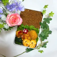 2/25❤︎主人の鶏そぼろ弁当🌱

＊ 市販イシイの鶏そぼろ
＊ 桜海老たまご焼き
＊ カレー男爵コロッケ
＊ ナポリタンパスタ
＊ チキンナゲット
＊ ほうれん草の胡麻和え| Makinsさん