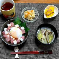 マグロ長芋丼、さつまいもの塩麹サラダ、切り干し大根、鶏もも肉と野菜のしょうゆ汁|柚子きりかさん