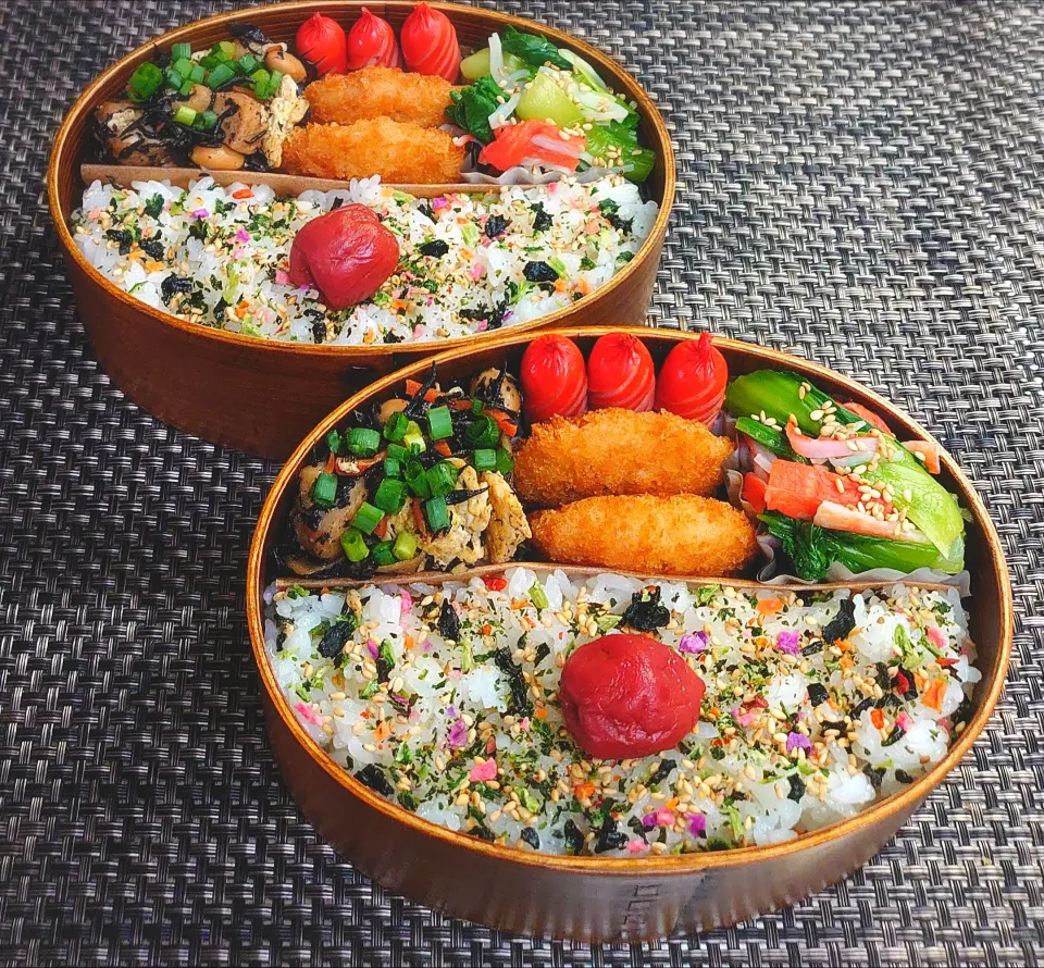 母とムスコのラブラブおソロ♪鶏玉ひじき煮弁当|からあげビールさん
