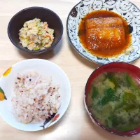 2025 0225　鯖のみぞれ煮　卯の花　ほうれん草とわかめのお味噌汁|いもこ。さん