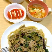 和風パスタ＆チートマ＆スープ|なおさん