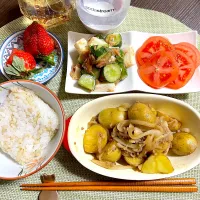 2/26晩ご飯：新じゃがとひき肉の甘辛煮|ななみんさん