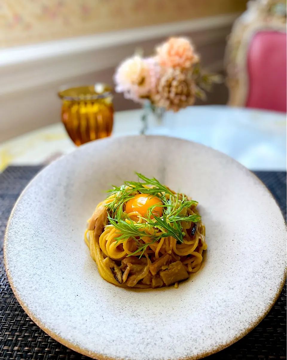 Oyakodon style pasta🍝|🐶dekochoro🐶さん