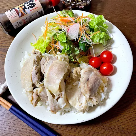 「鎮江香酢」を使ってみたSnapdishの料理・レシピ写真:フライパンでカオマンガイ鎮江香酢タレ✨