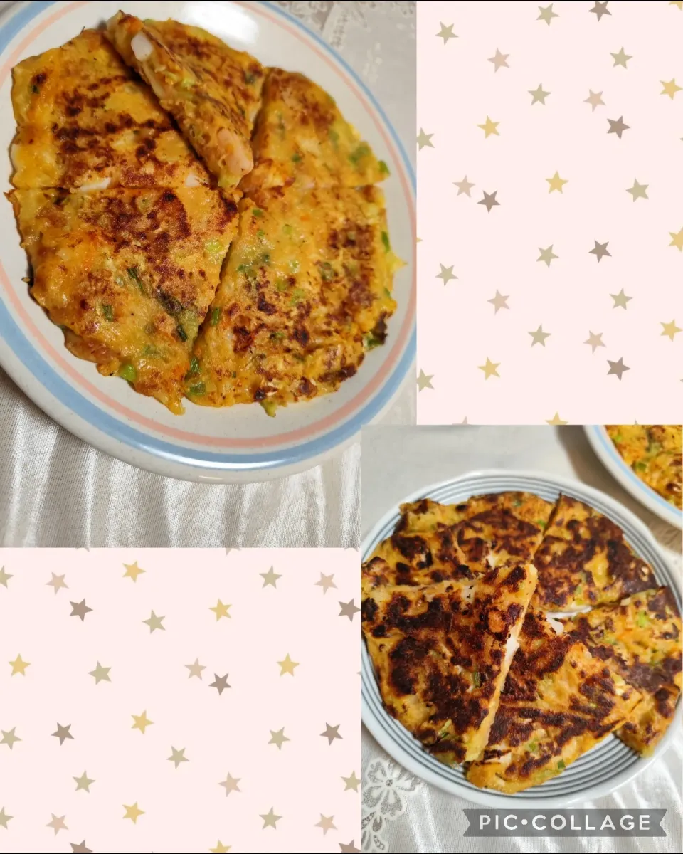 米粉と海老、イカ、野菜のチヂミ風(卵不使用)|m.rafuさん