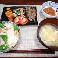 アサリとスナップエンドウの炊き込み御飯定食|mootsさん