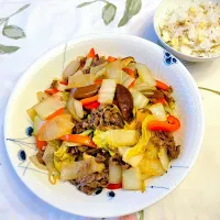 牛肉と白菜の黒酢炒め&しらす炊きご飯|ヨシ～ふたりの食卓さん