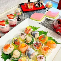 桃の節句のてまり寿司といちごのパルフェ|綺麗に美味しくyogaさん