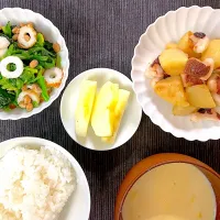 タコとじゃがいものアヒージョメインのお夕飯🌛|みーぬさん