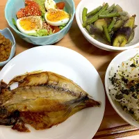 アジの開き&茄子のいんげん豆の煮浸し|かおちゃんさん