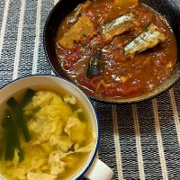 秋刀魚と大根のトマト煮、ニラと卵のスープ|ルナピーボールさん