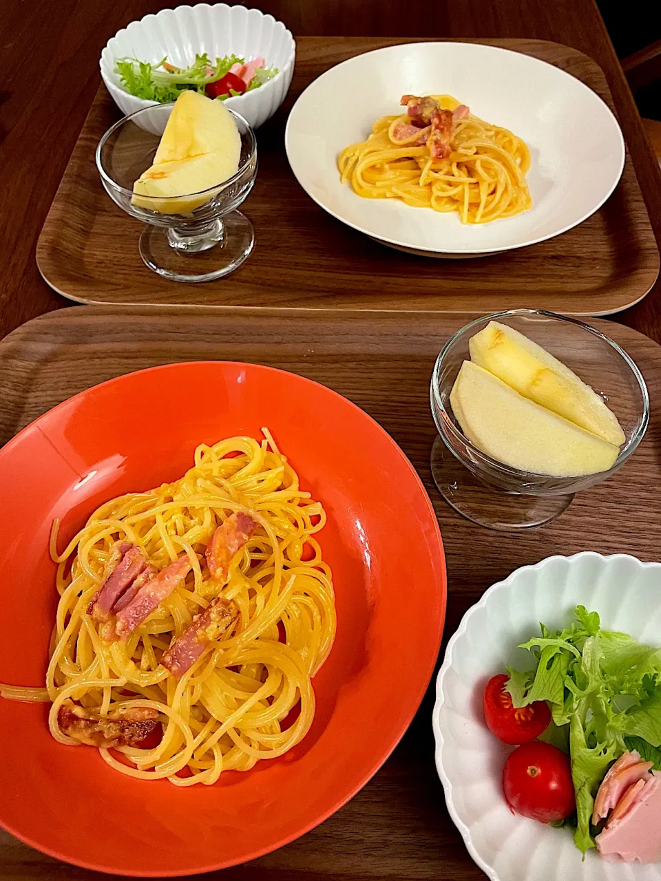 カルボナーラメインのお夕飯for kids🌛|みーぬさん