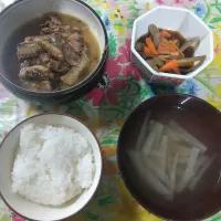 サバ(缶)の味噌煮、きんびら風煮
たいこんのすまし汁|はやとさん