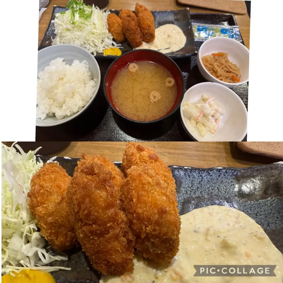 休日のランチ。マッサージの後、ご近所目黒の@たから食堂にて、カキフライ　半熟卵のタルタルソース添えを。コスパ良し、美味しくいただきました。しっかり食べて次はジムへ。|sniper66さん