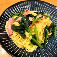小松菜と厚切りベーコンの和風パスタ|えりいろさん