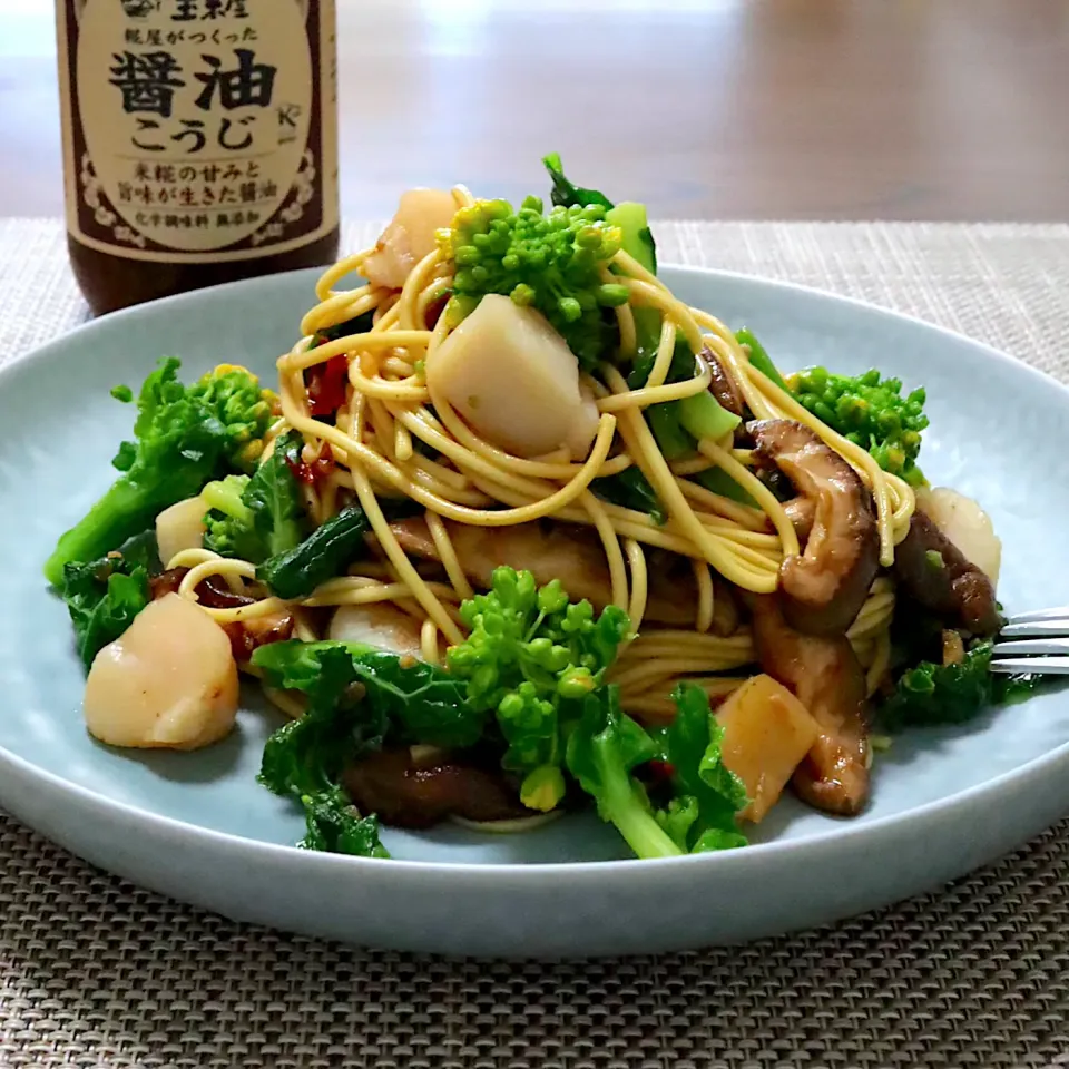 菜の花と椎茸とホタテのパスタ|かおるさん