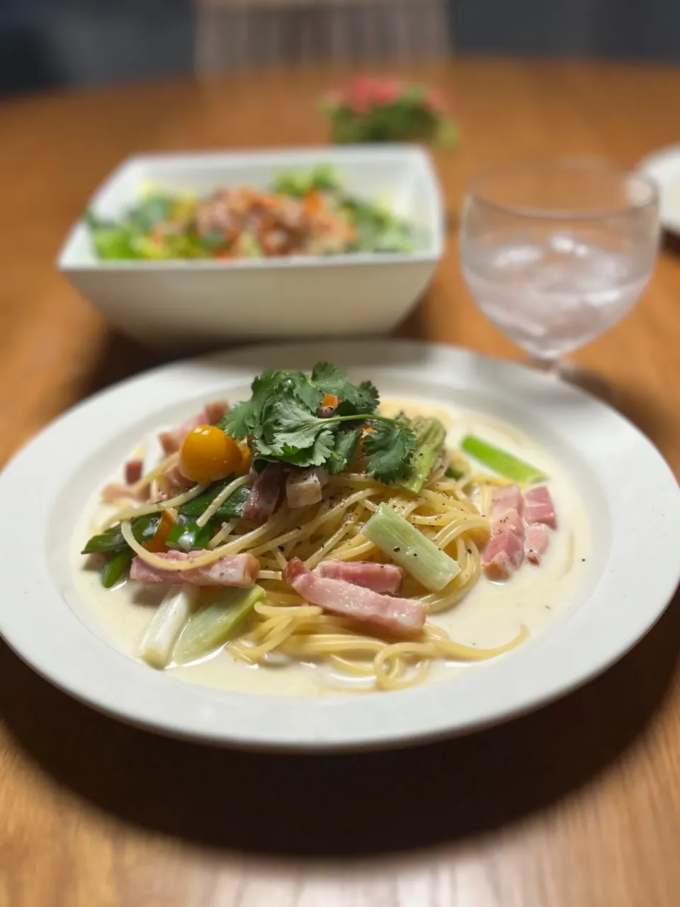 3/9の夕食　金柑と葱とベーコンのクリームパスタ　|yoneさん