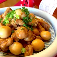 鶏もも肉とうずらの卵の黒酢煮|おかちさん