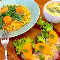 真鯛とせとかのカルパッチョと帆立のバター醤油パスタ|すずさん