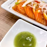 salmon carpaccio with thai green dip|hweeyhさん