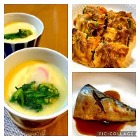 茶碗蒸しと鯖の味噌煮とチヂミの晩御飯|Mikaさん