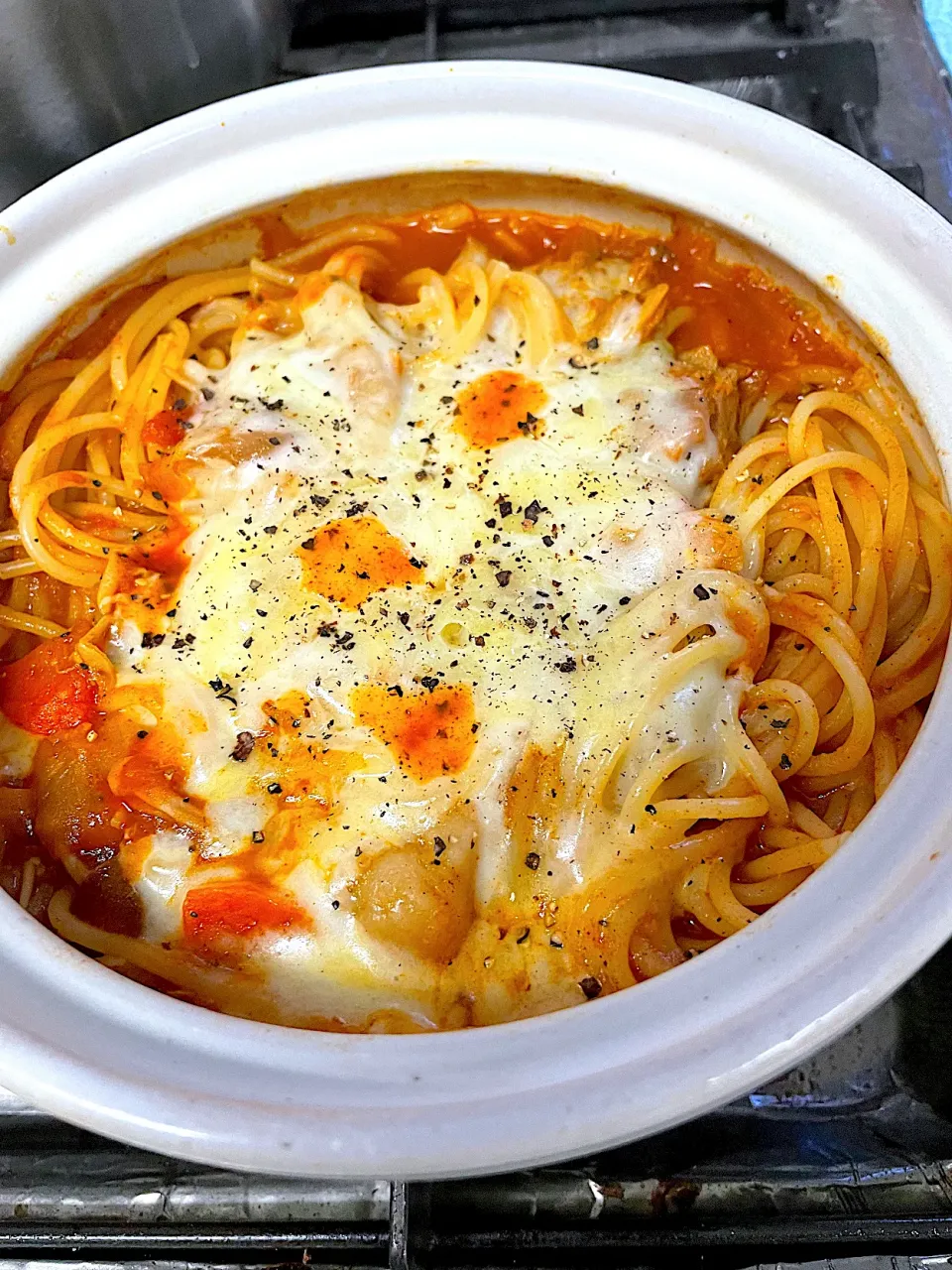 チリソースの鍋焼きチーズスパゲッティ＠自宅|Yasuhiro Koikeさん