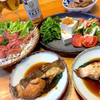 子持ちカレイの煮付け　ローストビーフサラダ　etc|じゅんさんさん