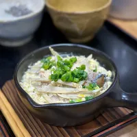 サバの水煮缶と新ごぼうで柳川鍋風|くまちゃんさん