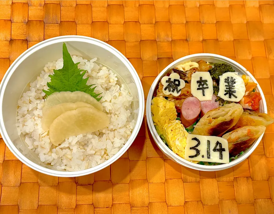 中学生息子のお弁当🍱 アスパラ肉巻きと春巻き 卒業弁当🍱|Snow10さん