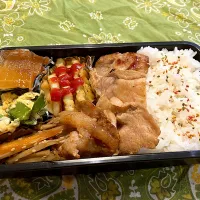 2025.3.12 息子弁当　◎豚の生姜焼き　◎グリルじゃがいも　◎きんぴら牛蒡　◎さやえんどうの卵とじ　◎大根煮|goroさん