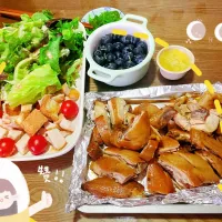 salad and roast chicken with soy sauce|michelleさん