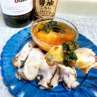 大葉の醤油こうじ漬と大根おろしで食べる生牡蠣🦪