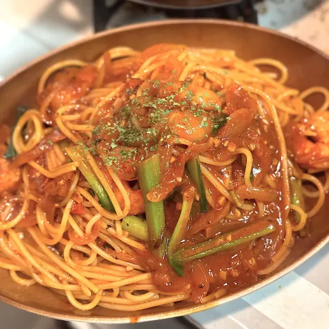 「クレイジーガーリック」を使ってみたSnapdishの料理・レシピ写真:海老トマトパスタ🍅🦐