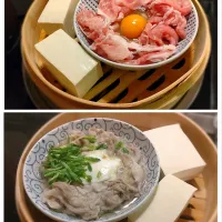 豚肉と豆腐を熱々に蒸して、ポン酢で〜