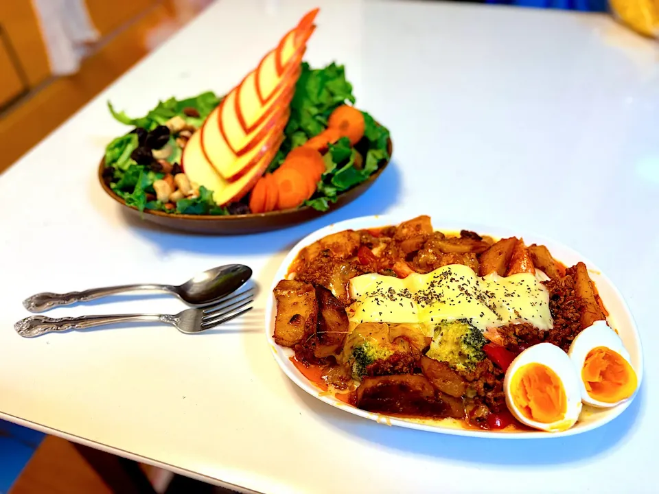 ラザニア風うどん＆サラダ|マニラ男さん